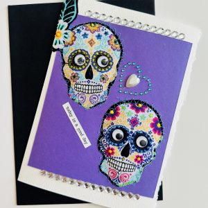 Today is a Good Day Stitched Skull Card with googley eyes. Handmade.
