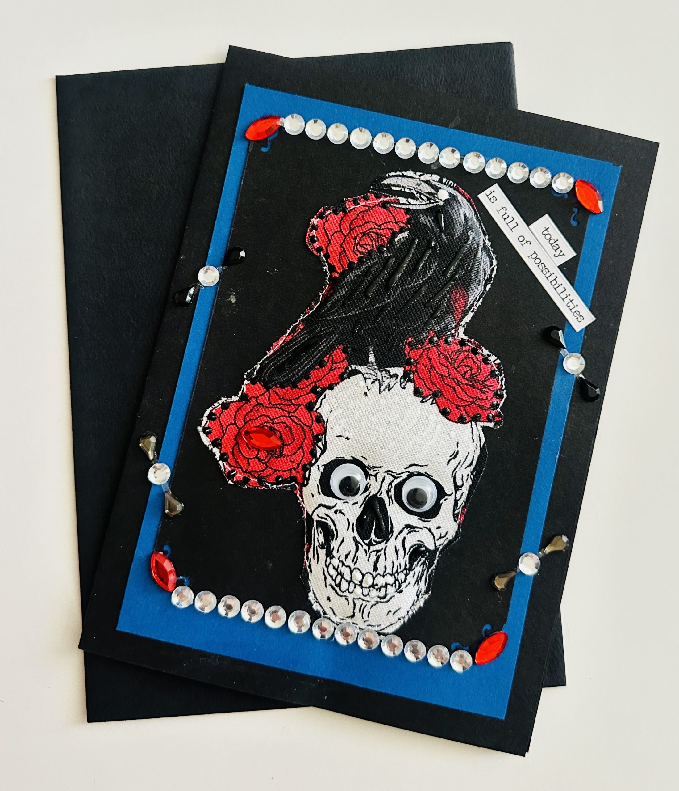 "Possibilities" Stitched Raven & Skull Card
